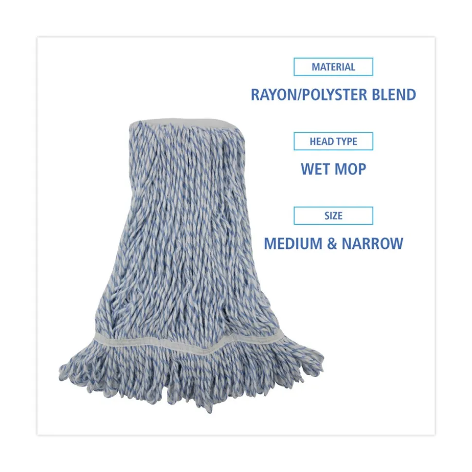 Boardwalk Narrow Floor Finish Rayon/Polyester Mop Head - Medium, White/Blue (12/Carton)