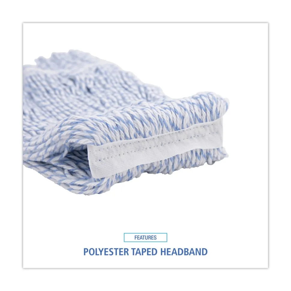 Boardwalk Narrow Floor Finish Rayon/Polyester Mop Head - Medium, White/Blue (12/Carton)
