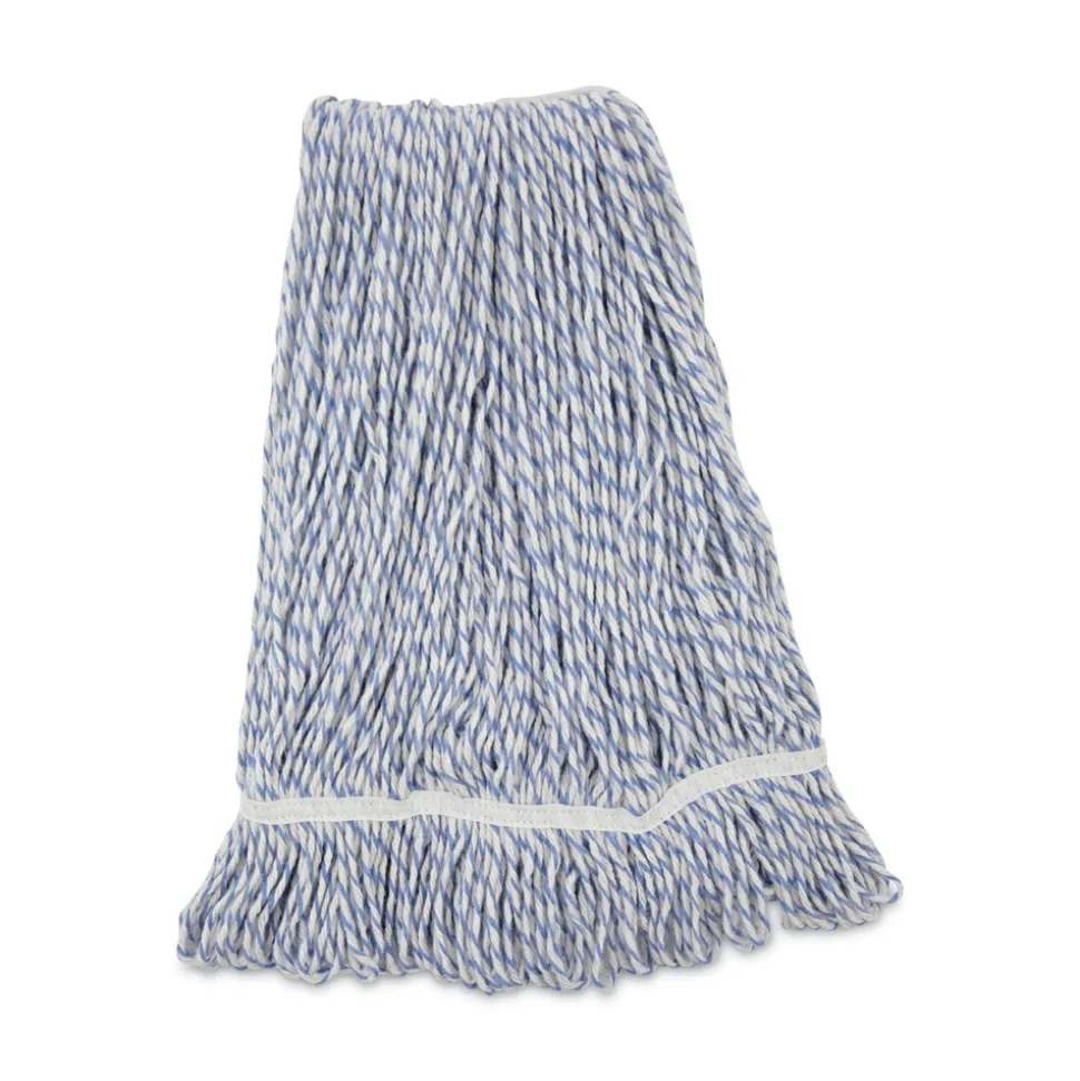 Boardwalk Narrow Floor Finish Rayon/Polyester Mop Head - Large, White/Blue (12/Carton)