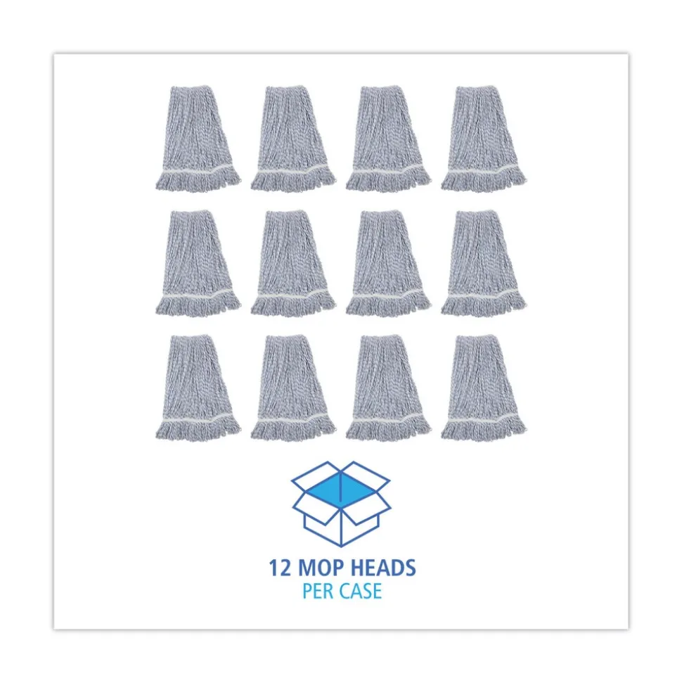 Boardwalk Narrow Floor Finish Rayon/Polyester Mop Head - Large, White/Blue (12/Carton)