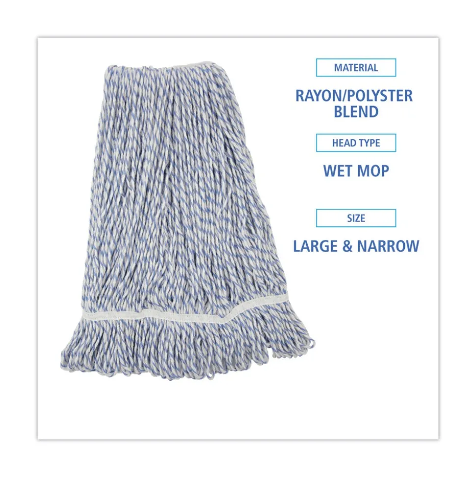 Boardwalk Narrow Floor Finish Rayon/Polyester Mop Head - Large, White/Blue (12/Carton)