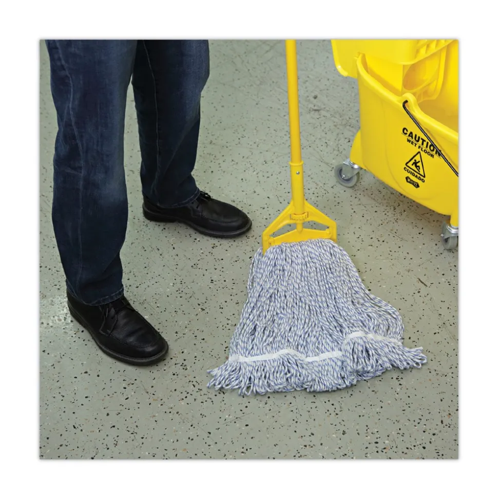 Boardwalk Narrow Floor Finish Rayon/Polyester Mop Head - Large, White/Blue (12/Carton)