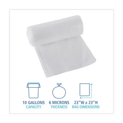 Boardwalk 1000-Piece/Carton High-Density 10-Gallon 6-Micron 24 in. x 23 in. Can Liners - Natural