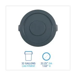 Boardwalk Plastic Round Flat-Top Lid for 32 Gallon Waste Receptacles - Gray