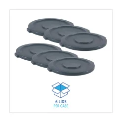 Boardwalk Plastic Round Flat-Top Lid for 32 Gallon Waste Receptacles - Gray