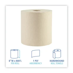 Boardwalk 1-Ply 8 in. x 800 ft. Green Xtra Roll Towels - Natural (6 Rolls/Carton)