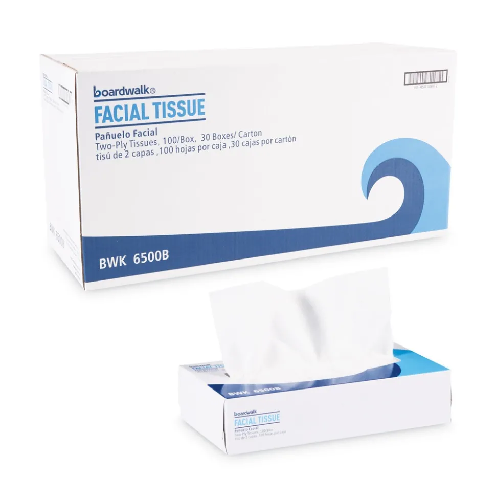 Boardwalk 2-Ply Office Packs Facial Tissue Flat Box - White (30/Carton)