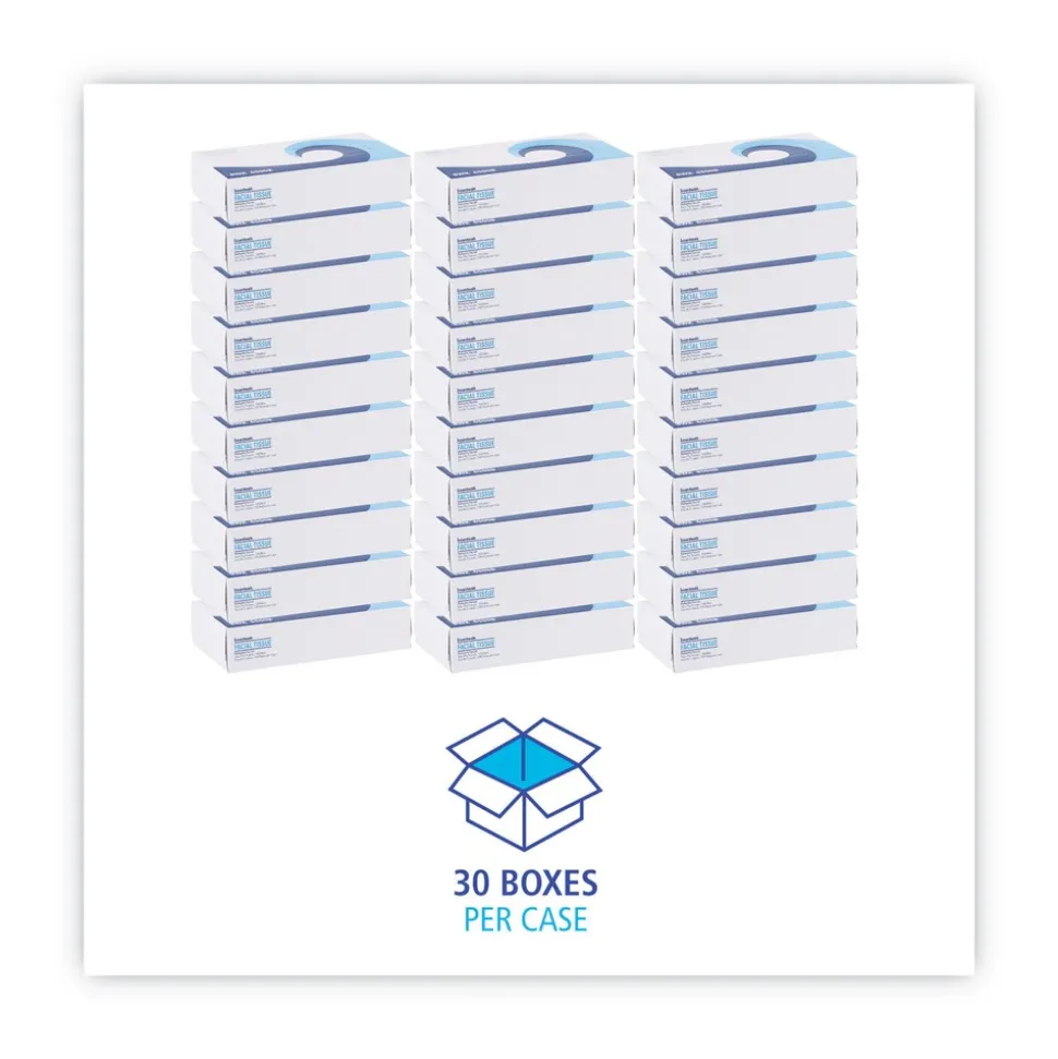 Boardwalk 2-Ply Office Packs Facial Tissue Flat Box - White (30/Carton)