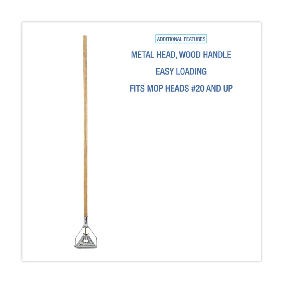 Boardwalk Quick Change 0.88 in. Diameter x 54 in. Metal Head Wooden Mop Handle - Junior, Natural