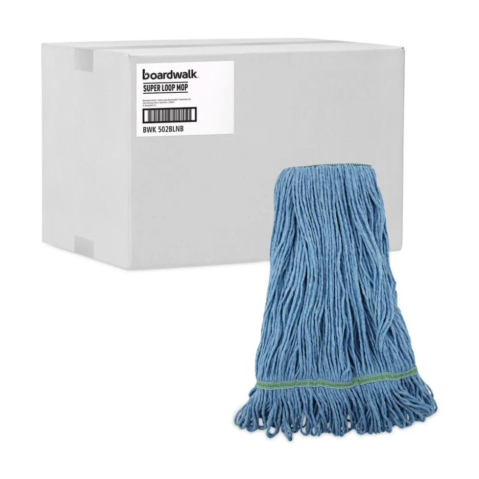 Boardwalk Super Loop Cotton/Synthetic Fiber Wet Mop Head with 1 in. Headband - Blue (12/Carton)