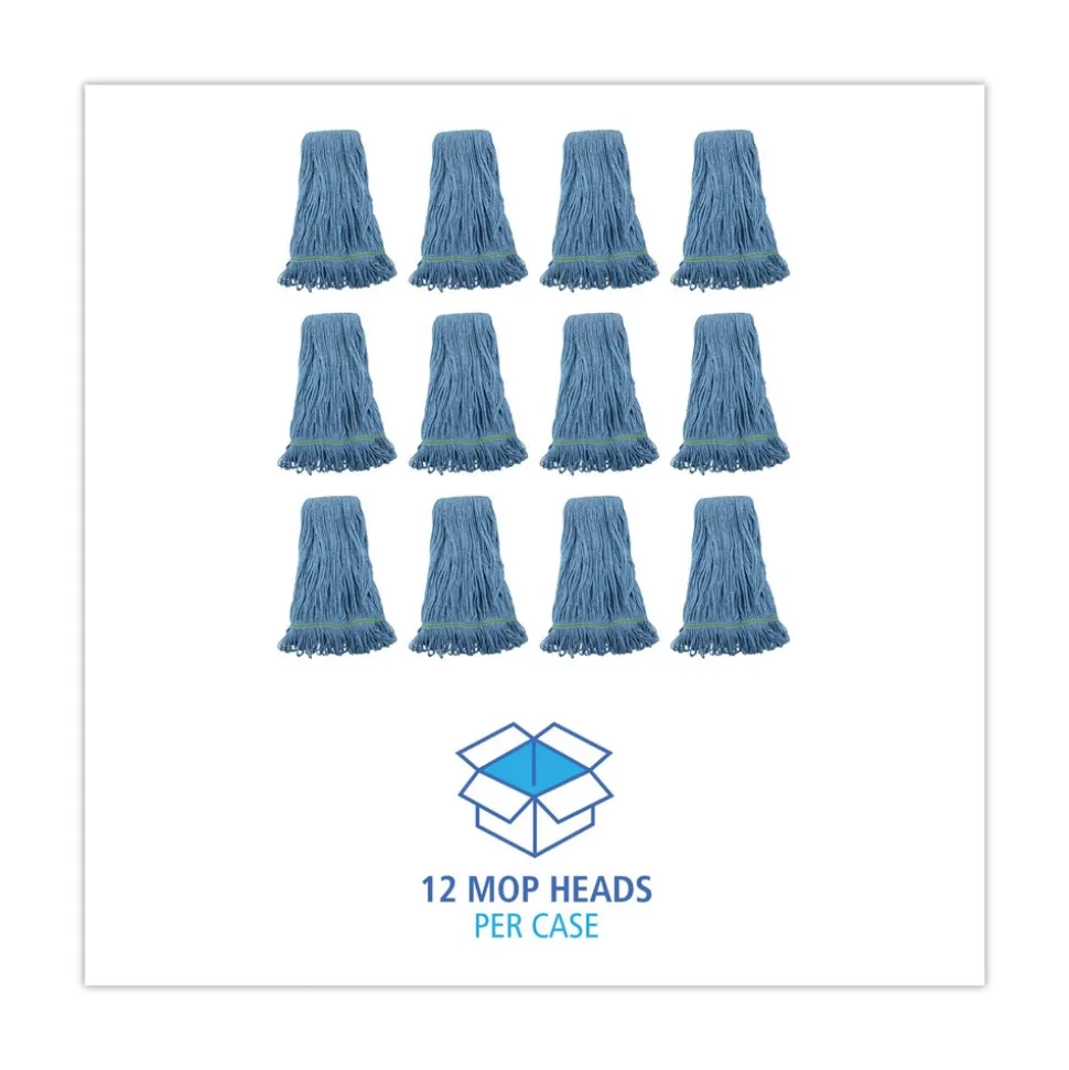 Boardwalk Super Loop Cotton/Synthetic Fiber Wet Mop Head with 1 in. Headband - Blue (12/Carton)