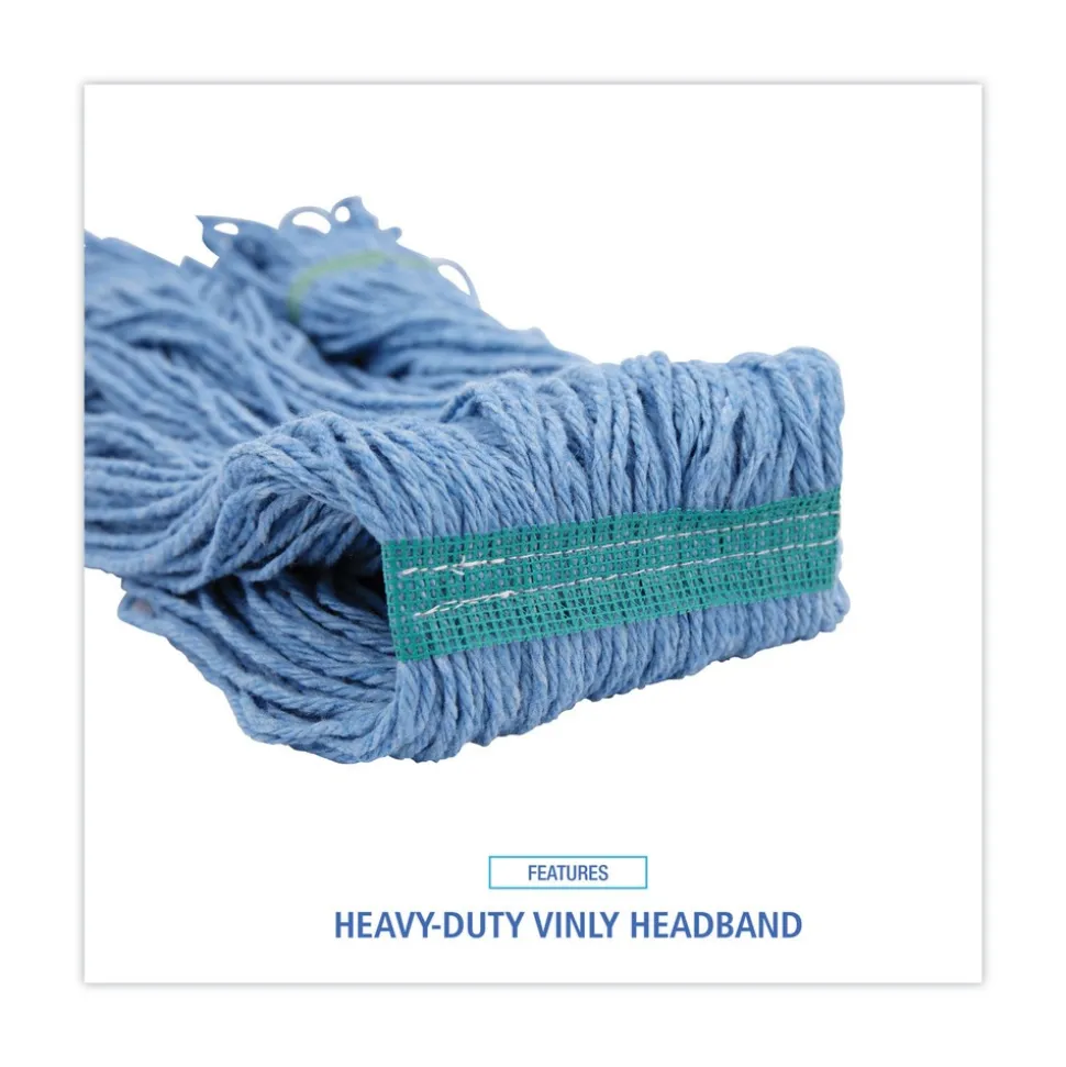 Boardwalk Super Loop Cotton/Synthetic Fiber Wet Mop Head with 1 in. Headband - Blue (12/Carton)