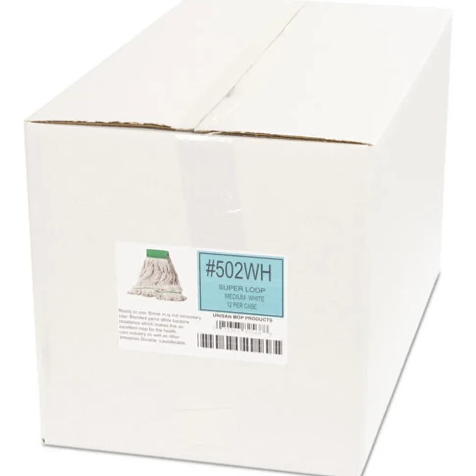 Boardwalk Super Loop Wet Mop Head with Cotton/Synthetic Fiber and 5 in. Headband - Medium, White (12/Carton)