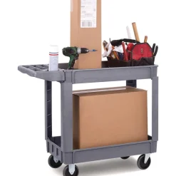 Boardwalk UC4018BWK23 17.25 in. x 40 in. x 33.5 in. 2-Shelf Plastic Utility Cart - Gray