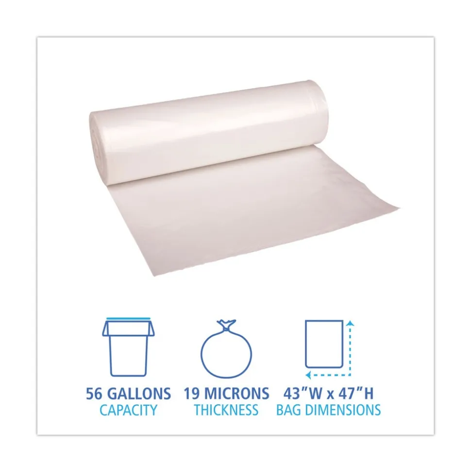 Boardwalk V8647ENKR01 43 in. x 47 in. 56 gal. 19 Microns High-Density Can Liners - Natural (150/Carton)