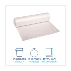 Boardwalk V8046HNKR02 40 in. x 46 in. 45 gal. 13 mic High-Density Can Liners - Natural (250/Carton)
