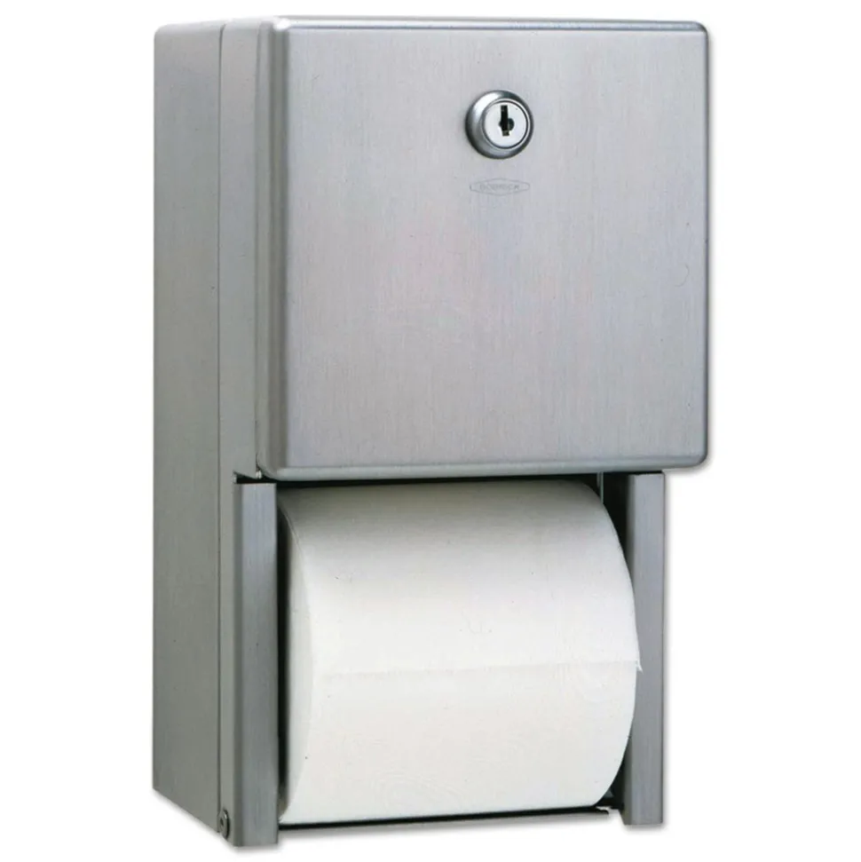 Bobrick 6-1/16 in. x 5-15/16 in. x 11 in. Stainless Steel 2-Roll Tissue Dispenser - Stainless Steel
