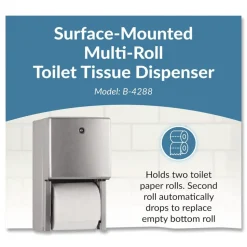 Bobrick ConturaSeries 6.08 in. x 5.94 in. x 11 in. Two-Roll Tissue Dispenser - Stainless Steel