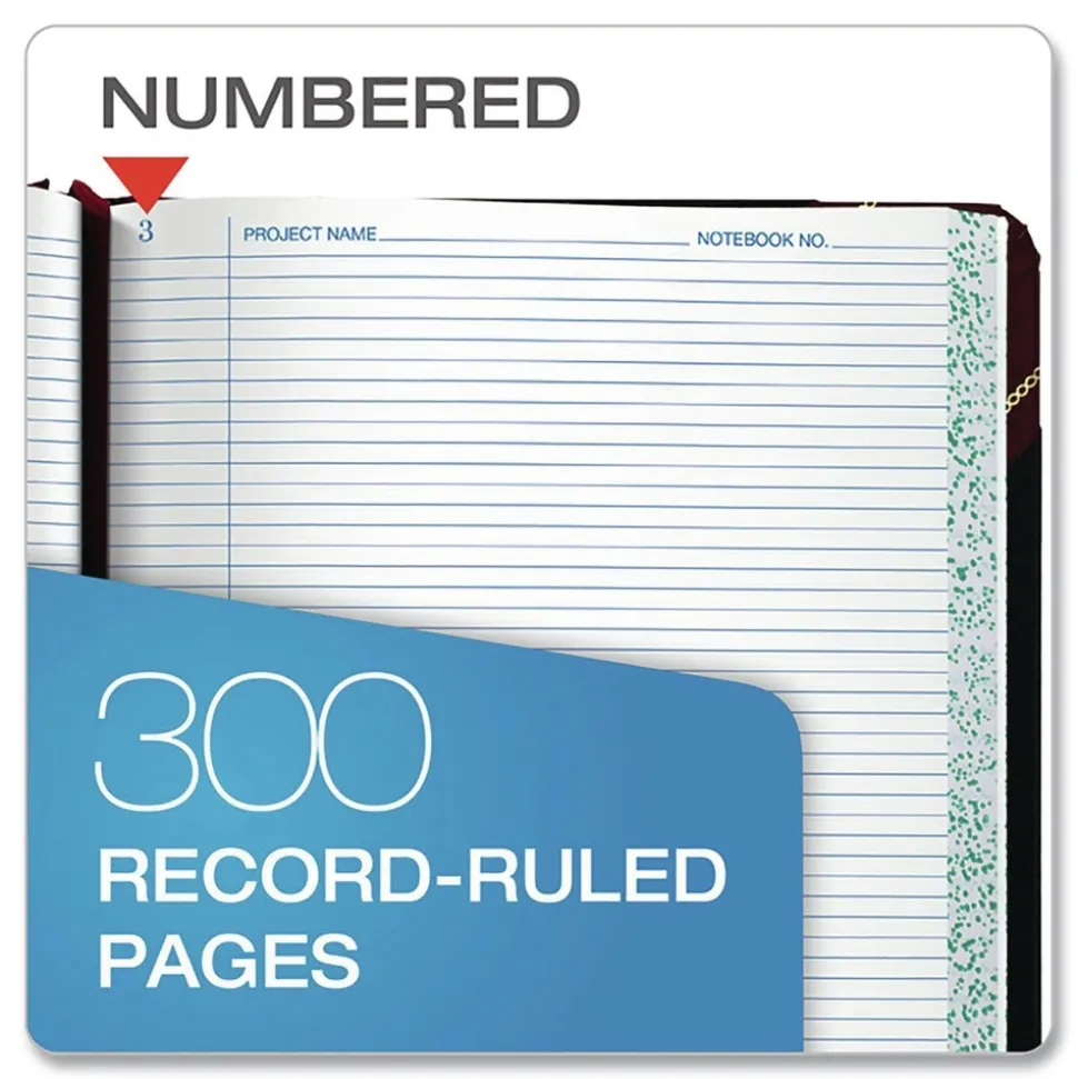 Boorum & Pease 10.38 x 8.13 Data/Lab-Record Format Laboratory Notebook - Black/Red Cover