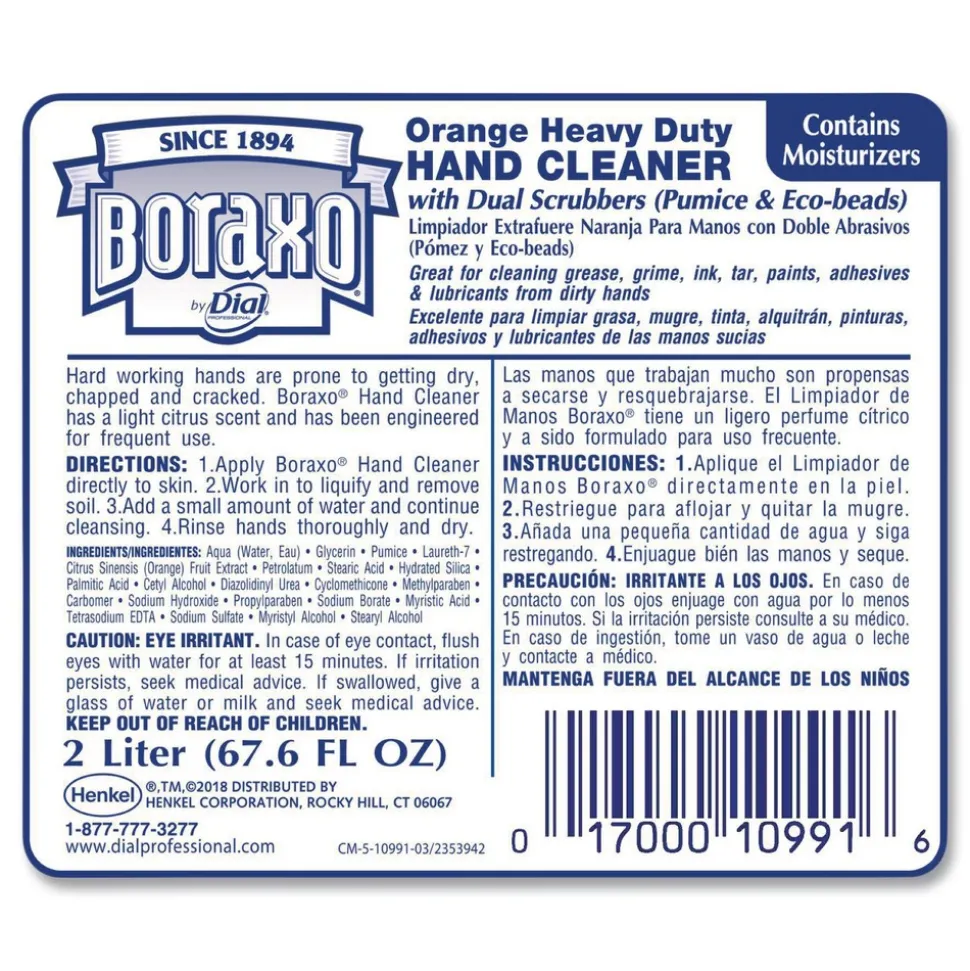Boraxo 2 Liter Orange Heavy Duty Hand Cleaner Refill - Citrus Scent (4/Carton)