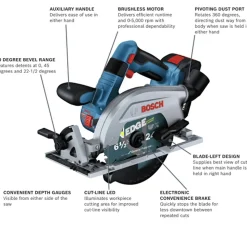 Bosch 18V Brushless Blade-Left Lithium-Ion 6-1/2 in. Cordless Circular Saw Kit with 2 Batteries (4 Ah)
