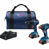 Bosch 18V Brushless Lithium-Ion 1/2 in. Cordless Hammer Drill Driver and 2-in-1 1/4 in. and 1/2 in. Bit Socket Impact Wrench Kit (4 Ah)