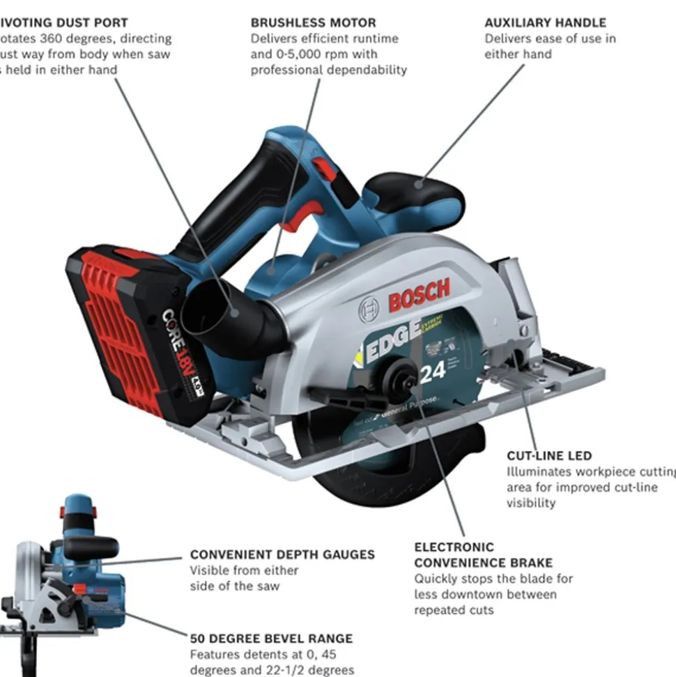 Bosch 18V Brushless Lithium-Ion Blade-Right 6-1/2 in. Cordless Circular Saw Kit with 2 Batteries (4 Ah)