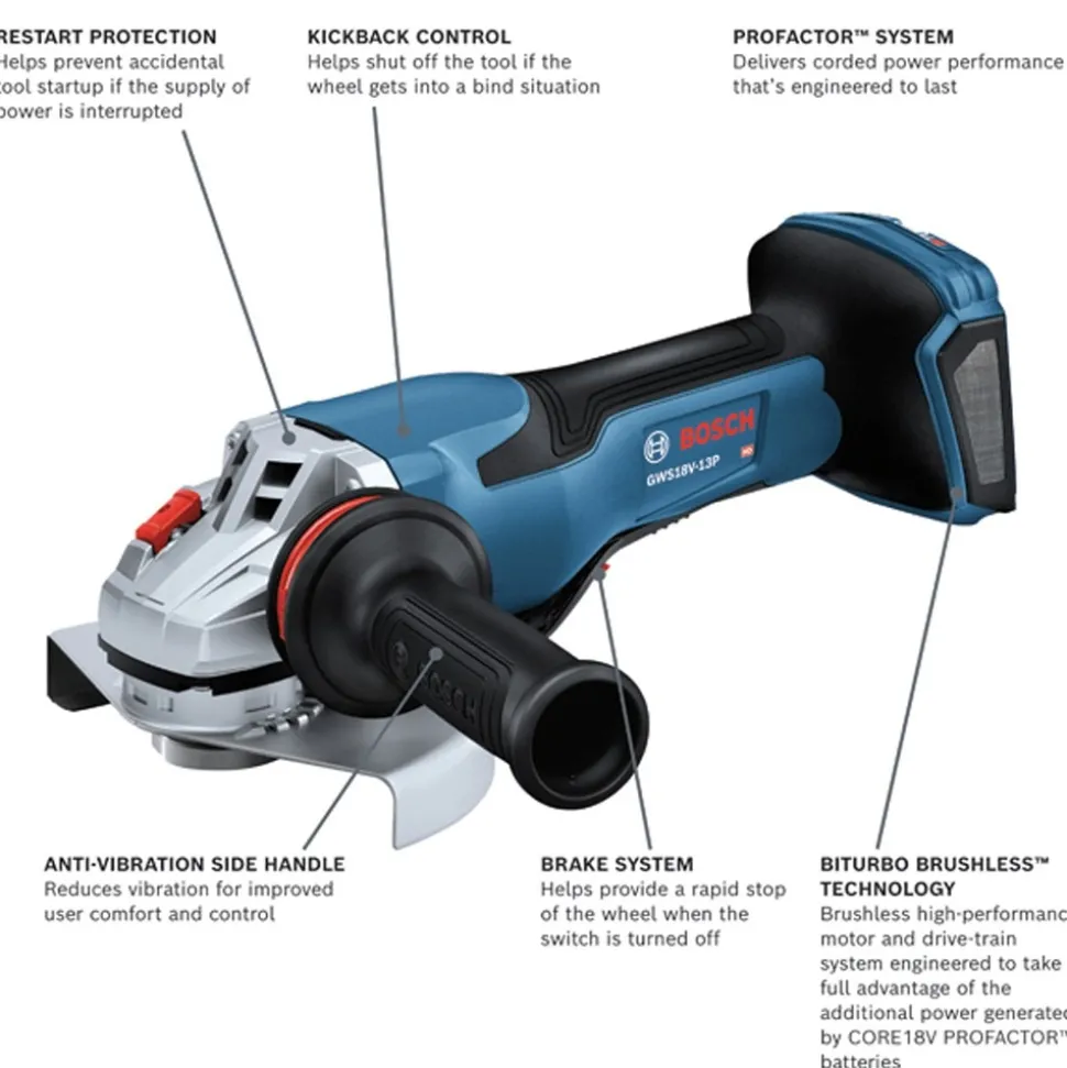 Bosch 18V PROFACTOR Brushless Lithium-Ion 5 in. - 6 in. Cordless Angle Grinder with Paddle Switch (Tool Only)