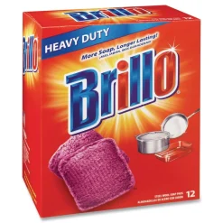 Brillo 53335 3 in. x 3 in. Steel Wool Soap Pads - Gray/Pink (12/Carton)
