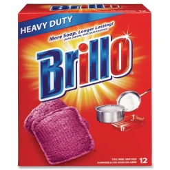 Brillo 53335 3 in. x 3 in. Steel Wool Soap Pads - Gray/Pink (12/Carton)