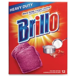 Brillo 53335 3 in. x 3 in. Steel Wool Soap Pads - Gray/Pink (12/Carton)