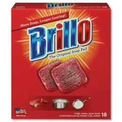 Brillo 2.5 in. x 3 in. Steel Wool Soap Pads - Gray/Pink (12/Carton)