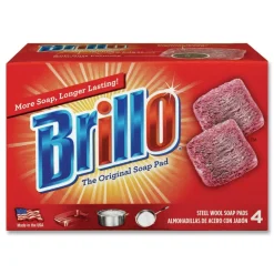 Brillo 2.5 in. x 3 in. Steel Wool Soap Pads - Gray/Pink (12/Carton)