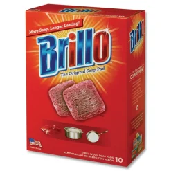 Brillo 2.5 in. x 3 in. Steel Wool Soap Pads - Gray/Pink (12/Carton)