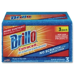 Brillo Estracell 4.5 in. x 2.75 in. No-Scratch Kitchen Sponges - Blue (8/Carton)