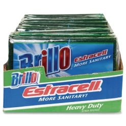 Brillo Estracell 4.9 in. x 2.9 in. Heavy-Duty Scrub Sponge - Yellow/Green (12/Carton)