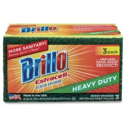 Brillo Estracell 4.5 in. x 2.75 in. Heavy-Duty Scrub Sponge - Yellow/Green (8/Carton)
