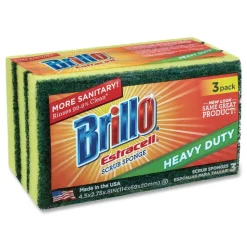 Brillo Estracell 4.5 in. x 2.75 in. Heavy-Duty Scrub Sponge - Yellow/Green (8/Carton)