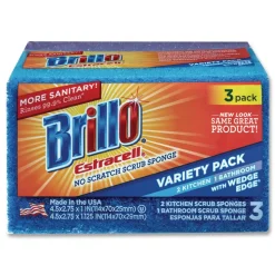 Brillo Estracell 4.5 in. x 2.75 in. Scrub Sponge Variety Pack - Blue/Purple/White (8/Carton)