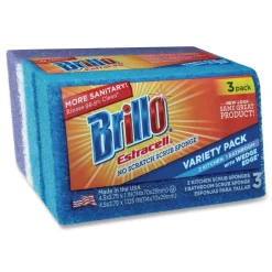 Brillo Estracell 4.5 in. x 2.75 in. Scrub Sponge Variety Pack - Blue/Purple/White (8/Carton)