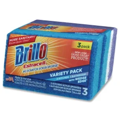 Brillo Estracell 4.5 in. x 2.75 in. Scrub Sponge Variety Pack - Blue/Purple/White (8/Carton)