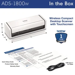 Brother 600 dpi x 600 dpi Optical Resolution 20-Sheet Duplex Auto Document Feeder ADS-1800W Compact Desktop Scanner
