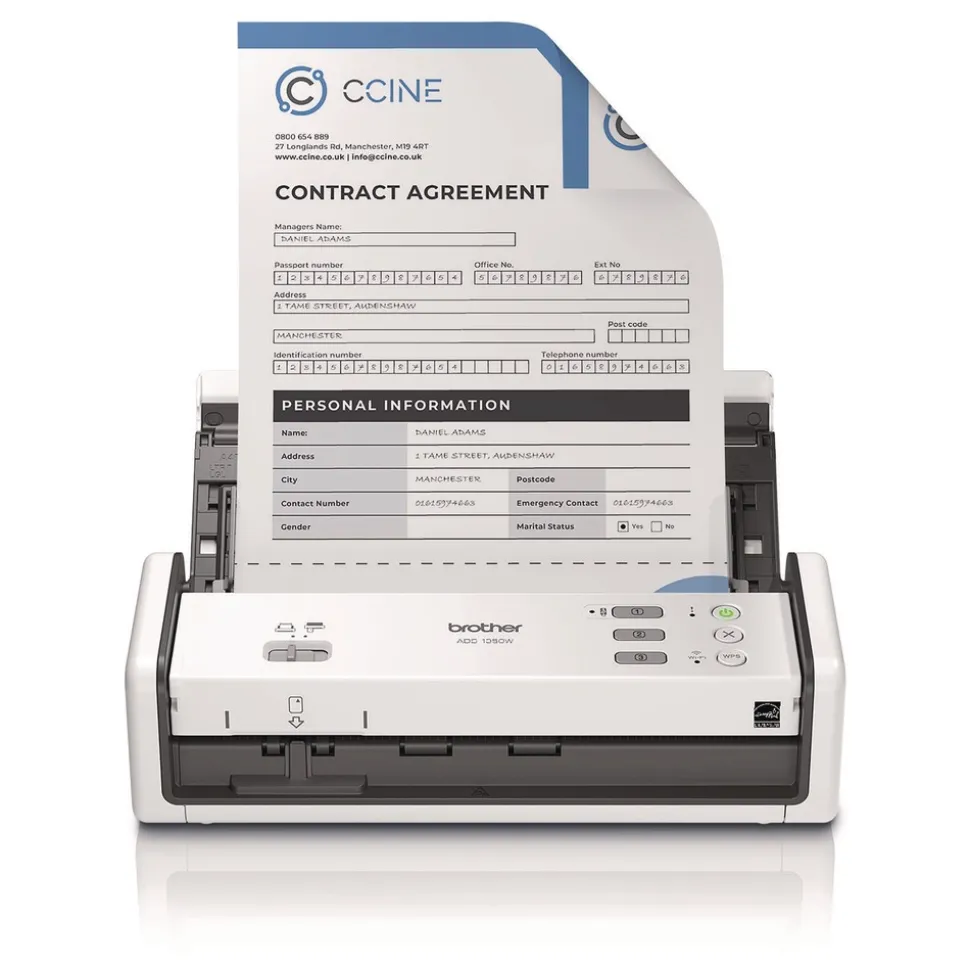 Brother 600 dpi x 600 dpi Optical Resolution 20-Sheet Duplex Auto Document Feeder ADS-1350W Compact Desktop Scanner