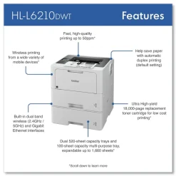 Brother Business Monochrome Laser Printer with Dual Paper Trays