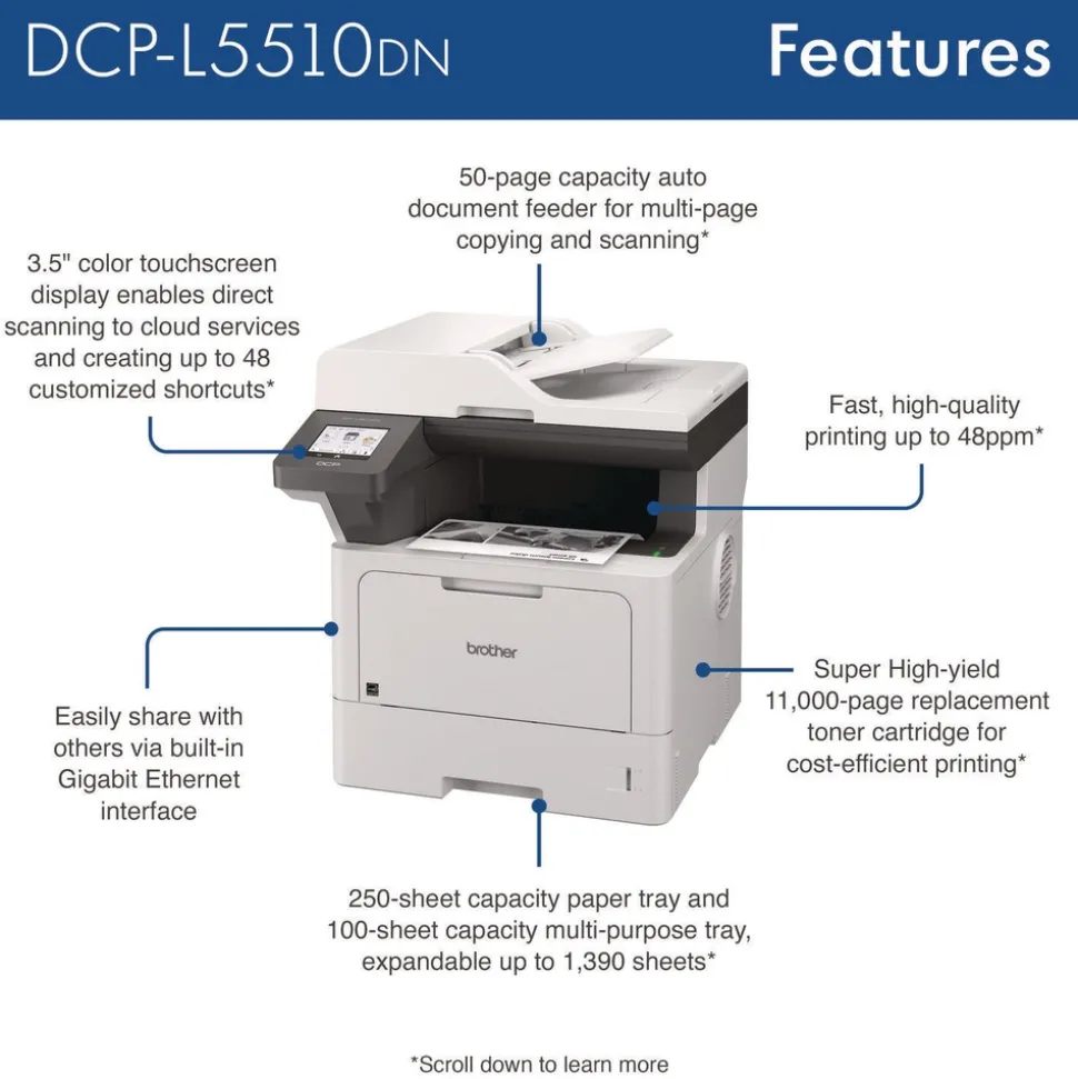 Brother DCP-L5510DN Business Laser AIO Printer Copy Print Scan