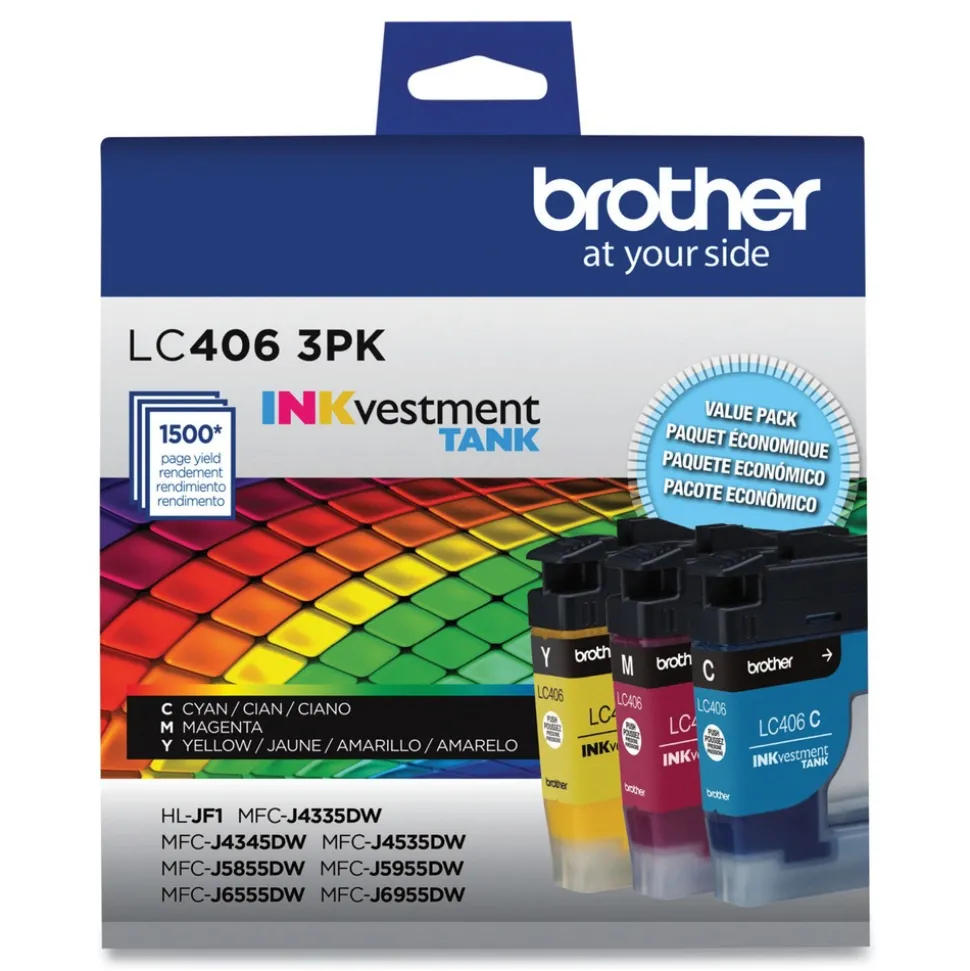 Brother LC4063PK INKvestment 1,500 Page-Yield Ink - Cyan/Magenta/Yellow (3/Pack)