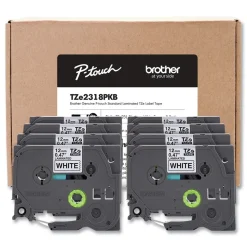 Brother P-Touch 0.5 in. TZe Series Standard Adhesive Laminated Labeling Tape - Black on White (8/Pack)