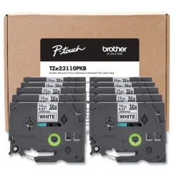 Brother P-Touch 0.5 in. TZe Series Standard Adhesive Laminated Labeling Tape - Black on White (10/Pack)