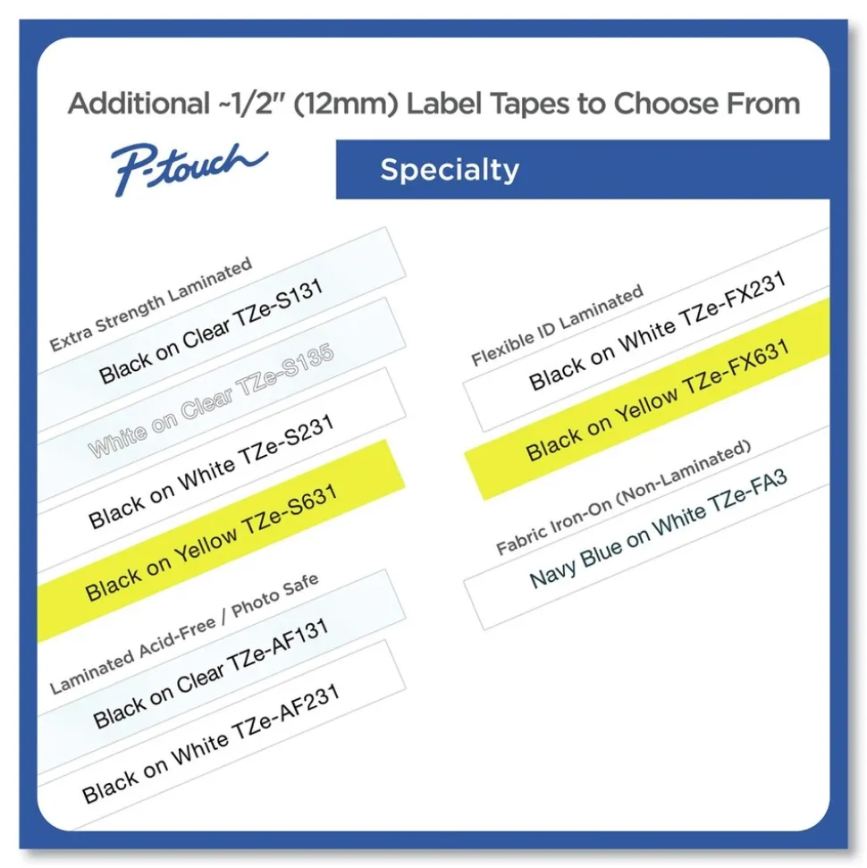 Brother P-Touch 0.5 in. TZe Series Standard Adhesive Laminated Labeling Tape - Black on White (10/Pack)