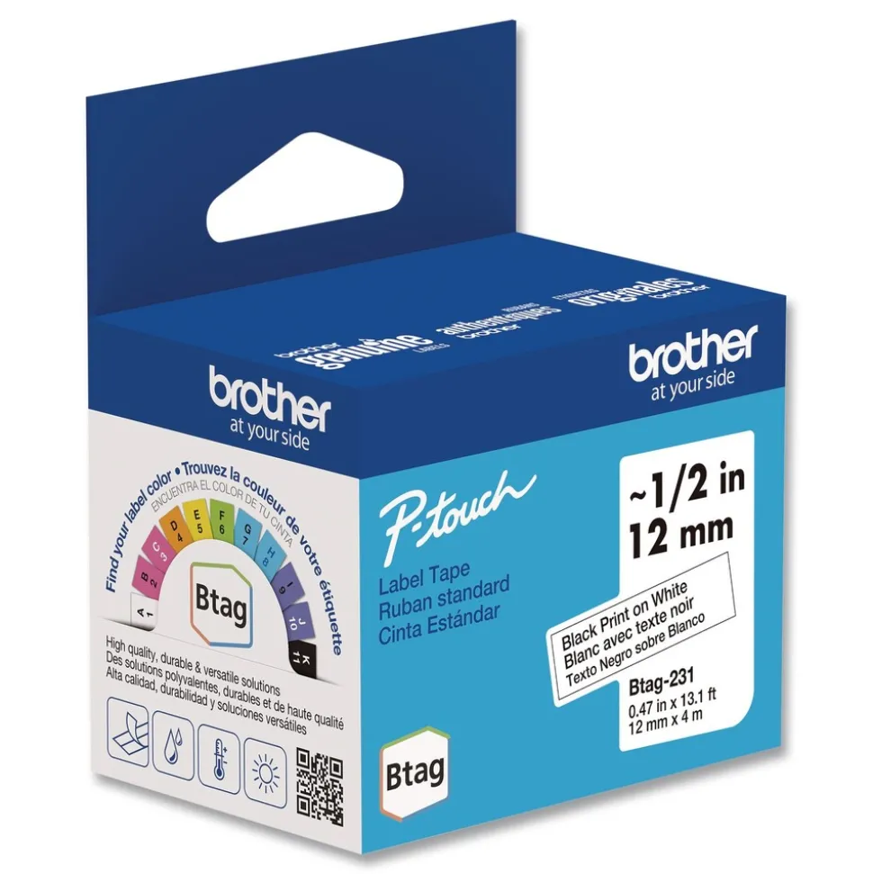 Brother P-Touch 0.47 in. x 13.1 ft. Genuine P-Touch BTAG Label Tapes - Black on White
